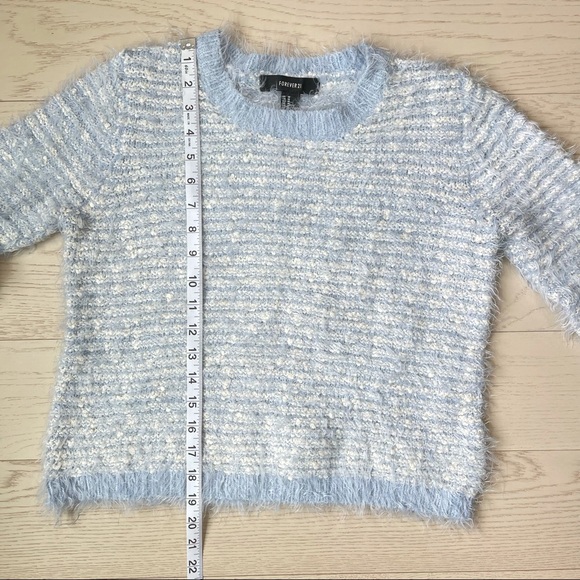 Forever 21 Pastel Powder Blue Super Soft Striped Fuzzy Eyelash Pullover Sweater - Picture 5 of 9